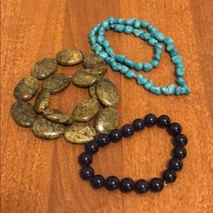Set of three elastic stone bead bracelets